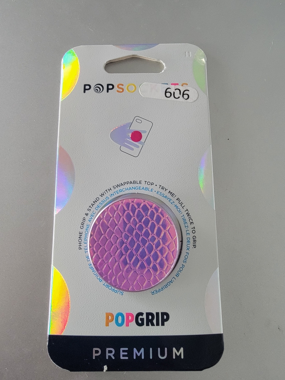 PopSocket PopGrip Premium Phone Grip - Iridescent Purple Pink Snake.